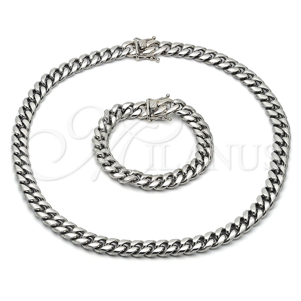 Collar y Pulsera 06.116.0042.1 Acero Inoxidable, Diseño de Miami Cubana, Pulido, Tono Plateado