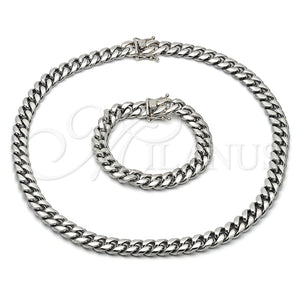 Collar y Pulsera 06.116.0042.1 Acero Inoxidable, Diseño de Miami Cubana, Pulido, Tono Plateado