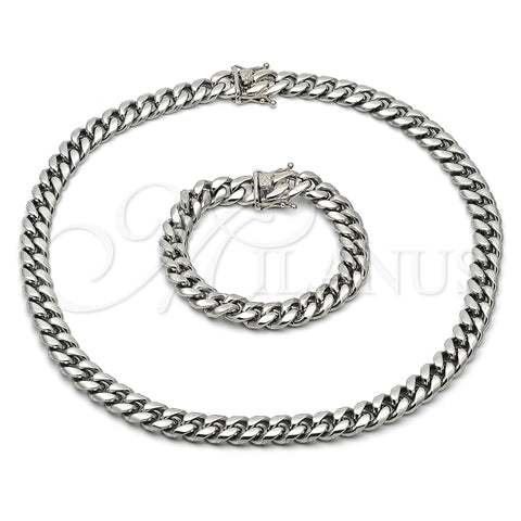 Collar y Pulsera 06.116.0042.1 Acero Inoxidable, Diseño de Miami Cubana, Pulido, Tono Plateado