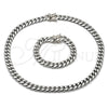 Collar y Pulsera 06.116.0042.1 Acero Inoxidable, Diseño de Miami Cubana, Pulido, Tono Plateado