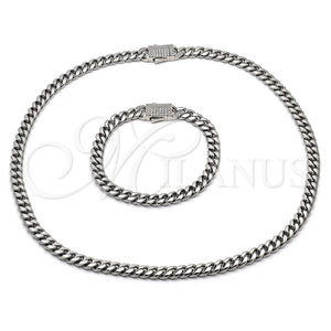 Collar y Pulsera 06.116.0047.1 Acero Inoxidable, Diseño de Miami Cubana, con Blanca Cristal, Pulido, Tono Plateado