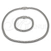 Collar y Pulsera 06.116.0047.1 Acero Inoxidable, Diseño de Miami Cubana, con Blanca Cristal, Pulido, Tono Plateado