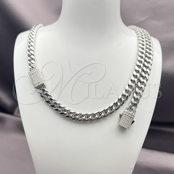 Collar y Pulsera 06.116.0048.1 Acero Inoxidable, Diseño de Miami Cubana, con Blanca Cristal, Pulido, Tono Plateado