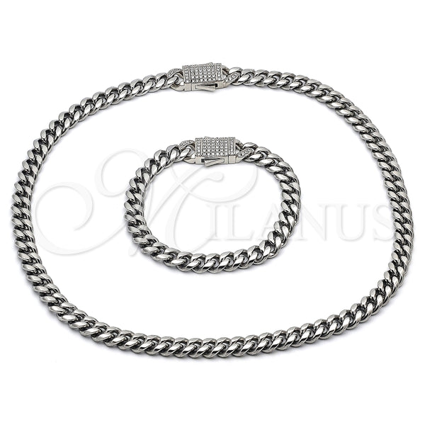 Collar y Pulsera 06.116.0048.1 Acero Inoxidable, Diseño de Miami Cubana, con Blanca Cristal, Pulido, Tono Plateado
