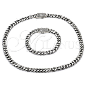 Collar y Pulsera 06.116.0048.1 Acero Inoxidable, Diseño de Miami Cubana, con Blanca Cristal, Pulido, Tono Plateado