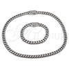 Collar y Pulsera 06.116.0048.1 Acero Inoxidable, Diseño de Miami Cubana, con Blanca Cristal, Pulido, Tono Plateado