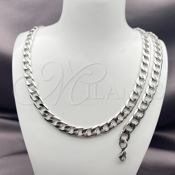 Collar y Pulsera 06.116.0051 Acero Inoxidable, Diseño de Cubana, Pulido, Tono Plateado