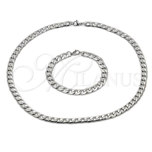 Collar y Pulsera 06.116.0051 Acero Inoxidable, Diseño de Cubana, Pulido, Tono Plateado