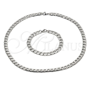 Collar y Pulsera 06.116.0051 Acero Inoxidable, Diseño de Cubana, Pulido, Tono Plateado