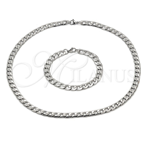 Collar y Pulsera 06.116.0051 Acero Inoxidable, Diseño de Cubana, Pulido, Tono Plateado
