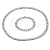 Collar y Pulsera 06.116.0051 Acero Inoxidable, Diseño de Cubana, Pulido, Tono Plateado