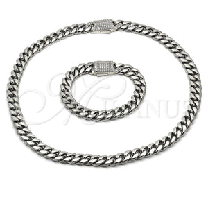 Collar y Pulsera 06.116.0046.22 Acero Inoxidable, Diseño de Miami Cubana, con Cristal Blanca, Pulido, Tono Plateado
