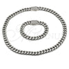 Collar y Pulsera 06.116.0046.22 Acero Inoxidable, Diseño de Miami Cubana, con Cristal Blanca, Pulido, Tono Plateado
