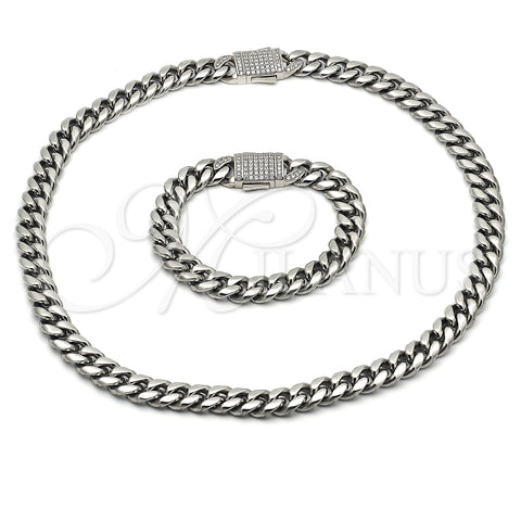 Collar y Pulsera 06.116.0046.22 Acero Inoxidable, Diseño de Miami Cubana, con Cristal Blanca, Pulido, Tono Plateado