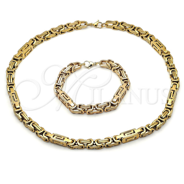 Collar y Pulsera 06.116.0050.2.22 Acero Inoxidable, Diseño de Llave Griega, Pulido, Tono Dorado