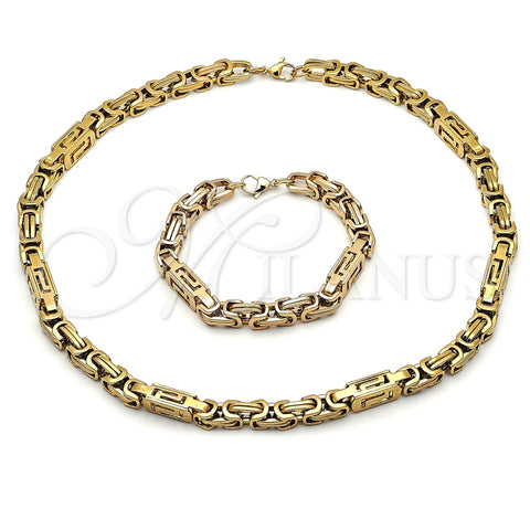 Collar y Pulsera 06.116.0050.2.22 Acero Inoxidable, Diseño de Llave Griega, Pulido, Tono Dorado