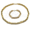 Collar y Pulsera 06.116.0050.2.22 Acero Inoxidable, Diseño de Llave Griega, Pulido, Tono Dorado