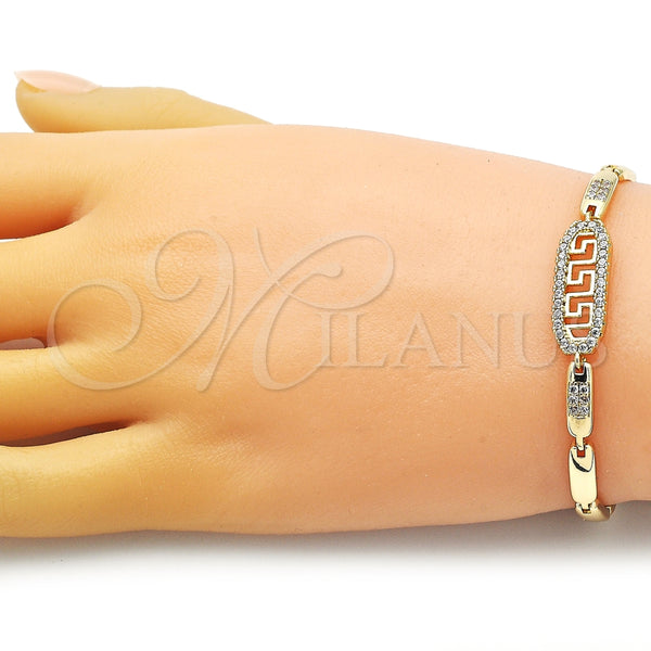 Pulsera Elegante 03.283.0326.07 Oro Laminado, Diseño de Llave Griega, con Micro Pave Blanca, Pulido, Tono Dorado (Grosor 04 MM, 7 Pulgadas de Largo)