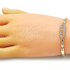 Pulsera Elegante 03.283.0326.07 Oro Laminado, Diseño de Llave Griega, con Micro Pave Blanca, Pulido, Tono Dorado (Grosor 04 MM, 7 Pulgadas de Largo)