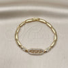 Pulsera Elegante 03.283.0326.07 Oro Laminado, Diseño de Llave Griega, con Micro Pave Blanca, Pulido, Tono Dorado (Grosor 04 MM, 7 Pulgadas de Largo)