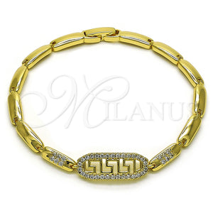 Pulsera Elegante 03.283.0326.07 Oro Laminado, Diseño de Llave Griega, con Micro Pave Blanca, Pulido, Tono Dorado (Grosor 04 MM, 7 Pulgadas de Largo)