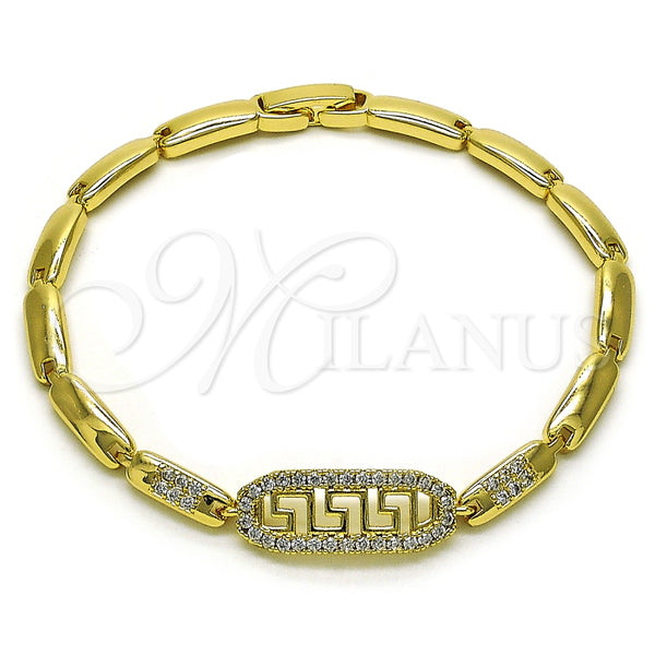 Pulsera Elegante 03.283.0326.07 Oro Laminado, Diseño de Llave Griega, con Micro Pave Blanca, Pulido, Tono Dorado (Grosor 04 MM, 7 Pulgadas de Largo)