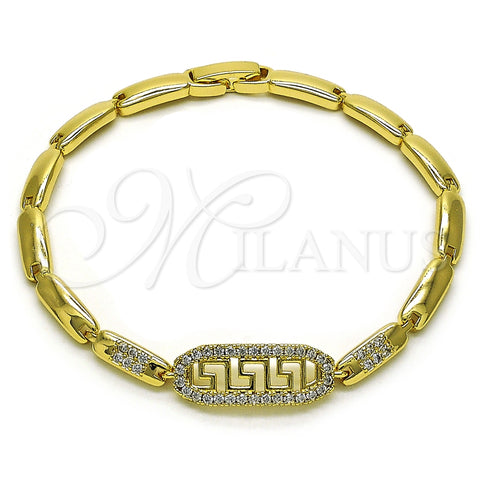 Pulsera Elegante 03.283.0326.07 Oro Laminado, Diseño de Llave Griega, con Micro Pave Blanca, Pulido, Tono Dorado (Grosor 04 MM, 7 Pulgadas de Largo)