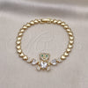 Pulsera Elegante 03.283.0282.1.07 Oro Laminado, Diseño de Osito y Arco, con Blanca and Verde Zirconia Cubica, Pulido, Tono Dorado (06 MM Thickness, 7 Inches Length)