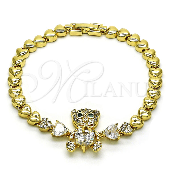 Pulsera Elegante 03.283.0282.1.07 Oro Laminado, Diseño de Osito y Arco, con Blanca and Verde Zirconia Cubica, Pulido, Tono Dorado (06 MM Thickness, 7 Inches Length)