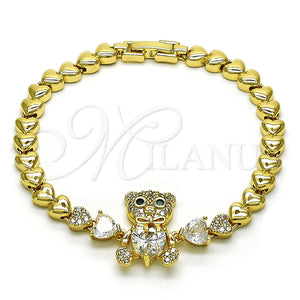 Pulsera Elegante 03.283.0282.1.07 Oro Laminado, Diseño de Osito y Arco, con Blanca and Verde Zirconia Cubica, Pulido, Tono Dorado (06 MM Thickness, 7 Inches Length)
