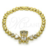 Pulsera Elegante 03.283.0282.1.07 Oro Laminado, Diseño de Osito y Arco, con Blanca and Verde Zirconia Cubica, Pulido, Tono Dorado (06 MM Thickness, 7 Inches Length)