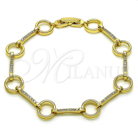 Pulsera Elegante 03.213.0231.08 Oro Laminado, con Micro Pave Blanca, Pulido, Tono Dorado (Grosor 10 MM, 8 Pulgadas de Largo)