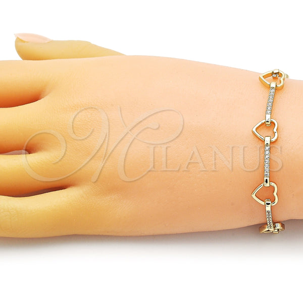 Pulsera Elegante 03.213.0232.07 Oro Laminado, Diseño de Corazón, con Micro Pave Blanca, Pulido, Tono Dorado (Grosor 09 MM, 7 Pulgadas de Largo)