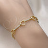 Pulsera Elegante 03.213.0232.07 Oro Laminado, Diseño de Corazón, con Micro Pave Blanca, Pulido, Tono Dorado (Grosor 09 MM, 7 Pulgadas de Largo)