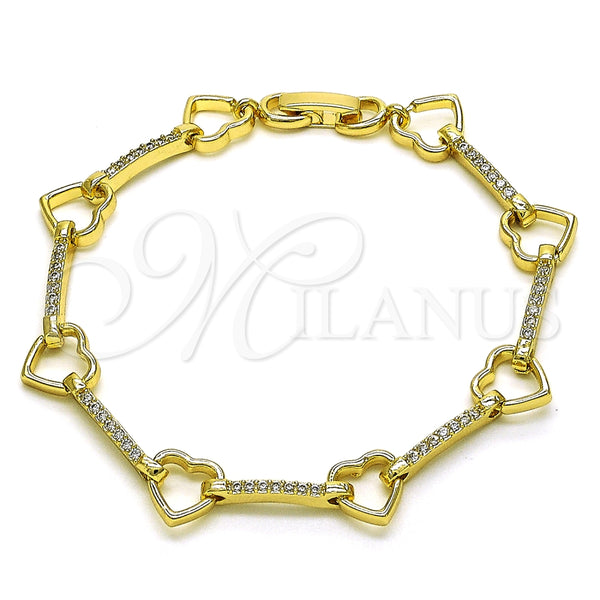 Pulsera Elegante 03.213.0232.07 Oro Laminado, Diseño de Corazón, con Micro Pave Blanca, Pulido, Tono Dorado (Grosor 09 MM, 7 Pulgadas de Largo)