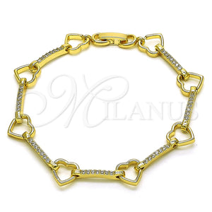 Pulsera Elegante 03.213.0232.07 Oro Laminado, Diseño de Corazón, con Micro Pave Blanca, Pulido, Tono Dorado (Grosor 09 MM, 7 Pulgadas de Largo)