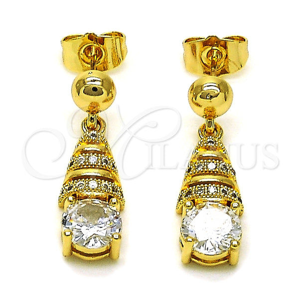 Arete Colgante 02.283.0080 Oro Laminado, con Blanca Zirconia Cubica and Blanca Micro Pave, Pulido, Tono Dorado