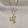Collares con Dije 04.267.0002.18 Oro Laminado, Diseño de Corazón, con Rosa Madre Perla and Blanca Micro Pave, Pulido, Tono Dorado (01 MM Thickness, 18 Inches Length)