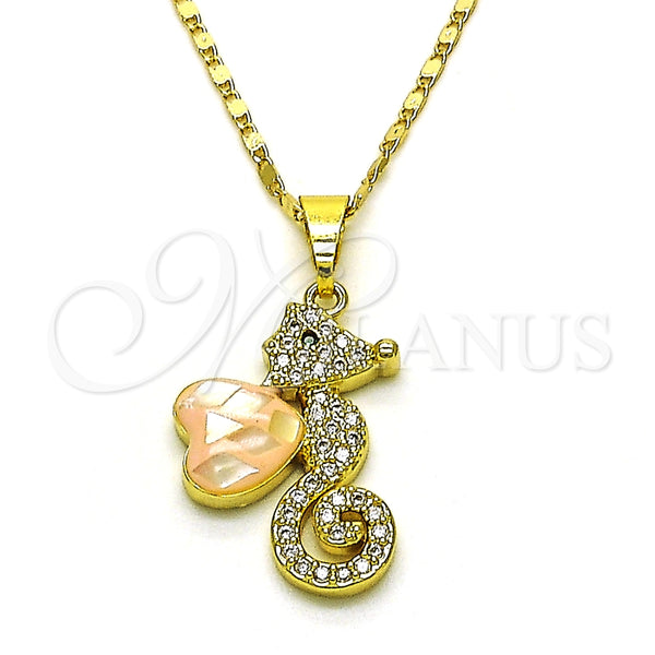 Collares con Dije 04.267.0002.18 Oro Laminado, Diseño de Corazón, con Rosa Madre Perla and Blanca Micro Pave, Pulido, Tono Dorado (01 MM Thickness, 18 Inches Length)