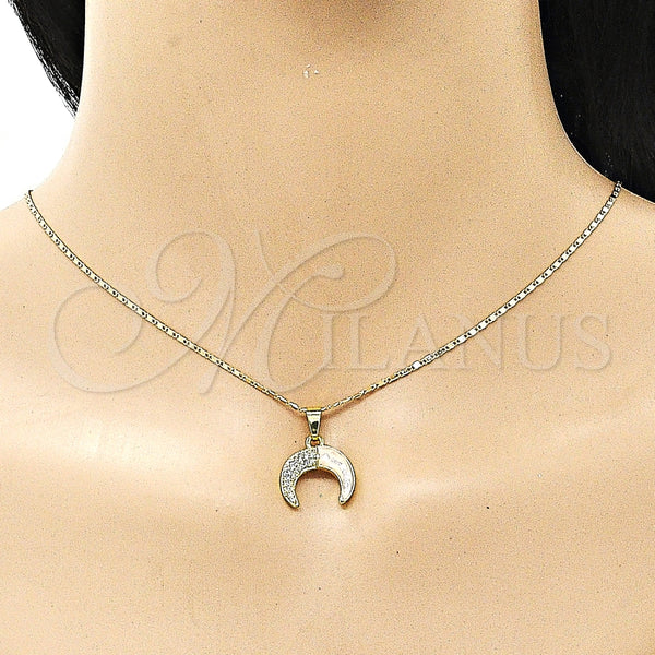 Collares con Dije 04.267.0003.18 Oro Laminado, Diseño de Luna, con Rosa Madre Perla and Blanca Micro Pave, Pulido, Tono Dorado (01 MM Thickness, 18 Inches Length)