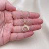 Collares con Dije 04.267.0003.18 Oro Laminado, Diseño de Luna, con Rosa Madre Perla and Blanca Micro Pave, Pulido, Tono Dorado (01 MM Thickness, 18 Inches Length)