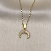 Collares con Dije 04.267.0003.18 Oro Laminado, Diseño de Luna, con Rosa Madre Perla and Blanca Micro Pave, Pulido, Tono Dorado (01 MM Thickness, 18 Inches Length)
