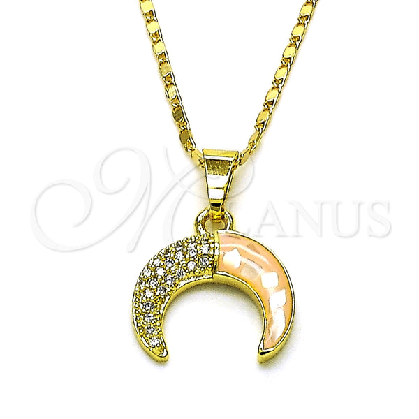 Collares con Dije 04.267.0003.18 Oro Laminado, Diseño de Luna, con Rosa Madre Perla and Blanca Micro Pave, Pulido, Tono Dorado (01 MM Thickness, 18 Inches Length)