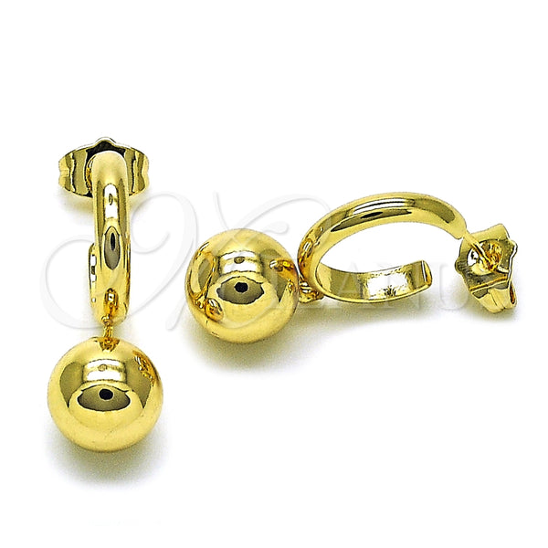Arete Colgante 02.195.0211 Oro Laminado, Diseño de Bola, Pulido, Tono Dorado