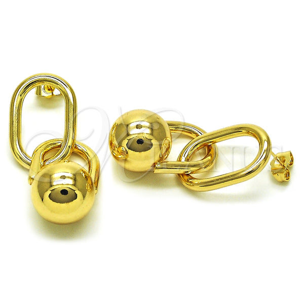 Arete Largo 02.195.0213 Oro Laminado, Diseño de Bola, Pulido, Tono Dorado