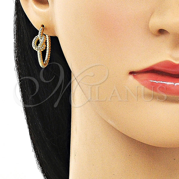 Argolla Huggie 02.195.0218.25 Oro Laminado, Diseño de Nudo y Torcido, Diamantado, Tono Dorado