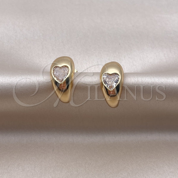 Arete Dormilona 02.163.0220 Oro Laminado, Diseño de Luna y Corazón, con Blanca Zirconia Cubica, Pulido, Tono Dorado