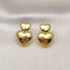 Arete Colgante 02.368.0079 Oro Laminado, Diseño de Corazón, Pulido, Tono Dorado