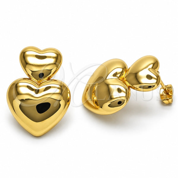 Arete Colgante 02.368.0079 Oro Laminado, Diseño de Corazón, Pulido, Tono Dorado