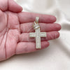 Dije Religioso 05.253.0178 Oro Laminado, Diseño de Cruz y Corona, con Zirconia Cubica Blanca y Micro Pave Blanca, Pulido, Tono Dorado